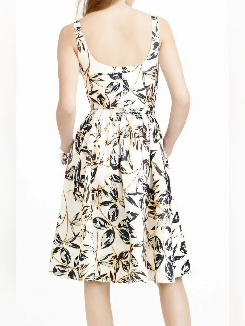 J. Crew Cream Midi Dress with Navy Botanical Print